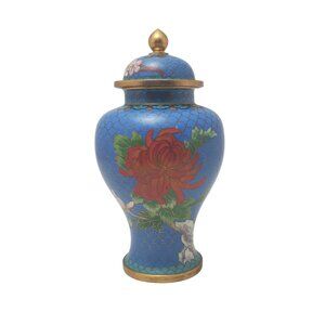 Vintage Cloisonné Lidded Vase — 7.25″ Floral Pattern